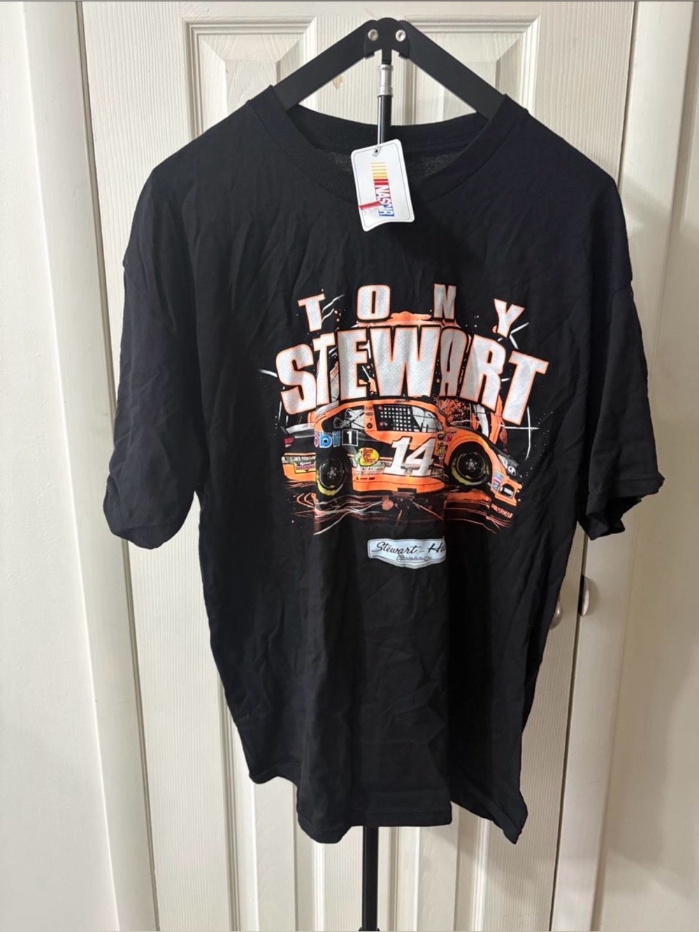 Nascar Tony Stewart Black Tee with Orange Racing Graphic